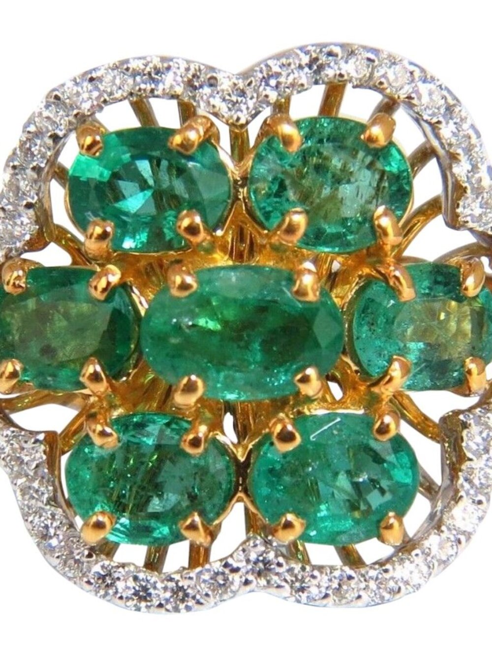 3.02ct Natural oval Emeralds diamond cocktail cluster ring 14kt G/Vs*